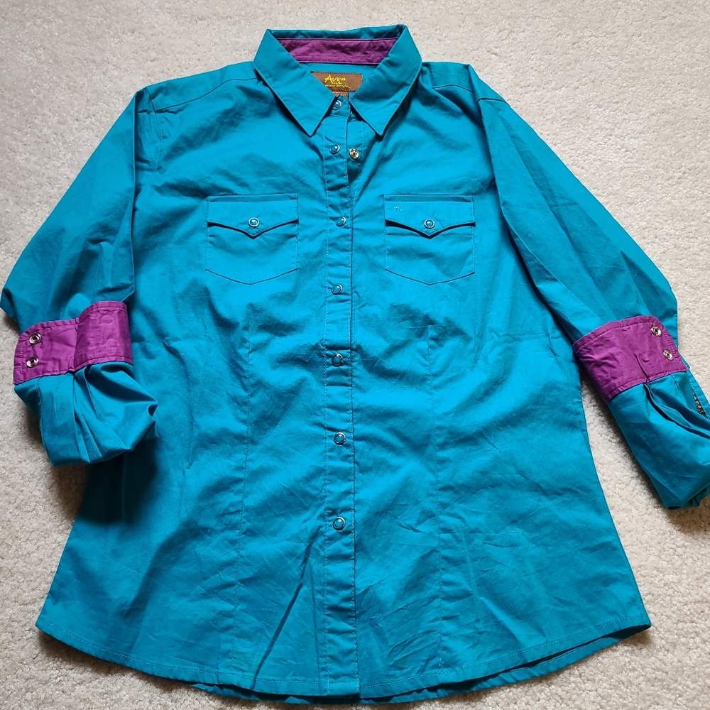 Teal Pearl Snap Button Down - image 2